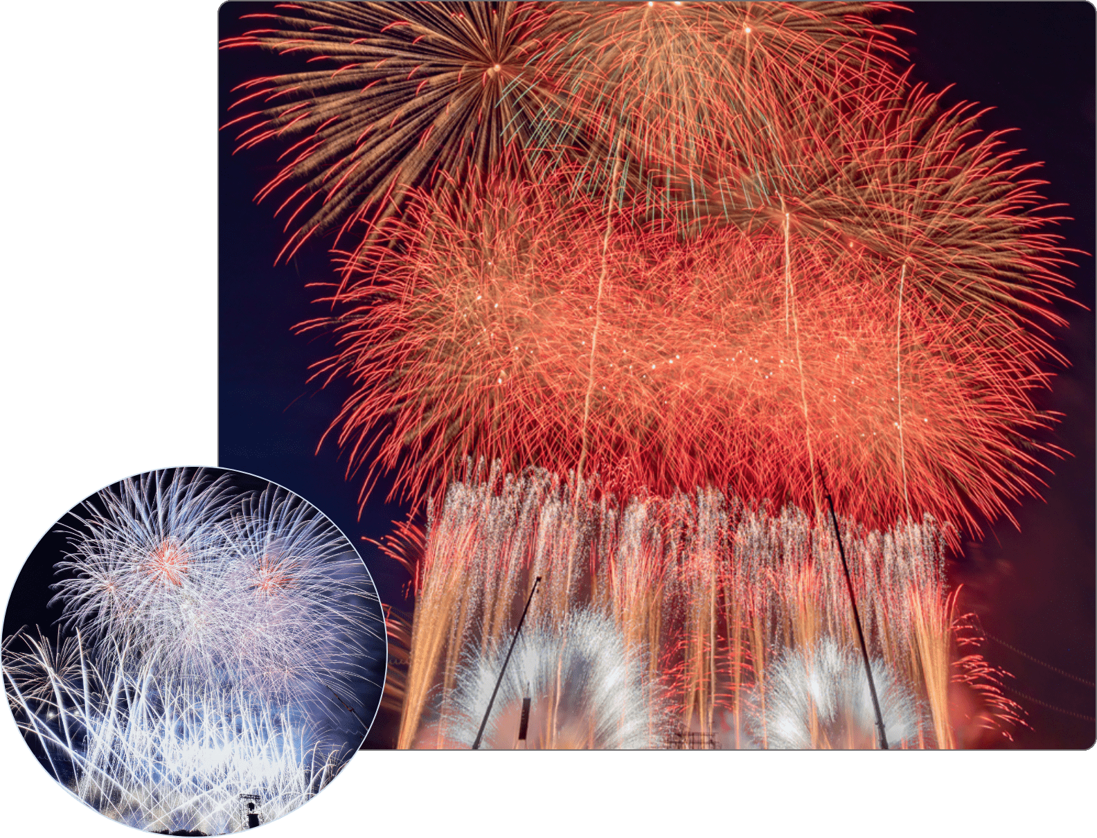 真っ赤な大輪の花火が夜空を覆う、迫力ある演出のふくろい遠州の花火大会