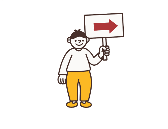 矢印が書かれた看板を持った男性のイラスト
